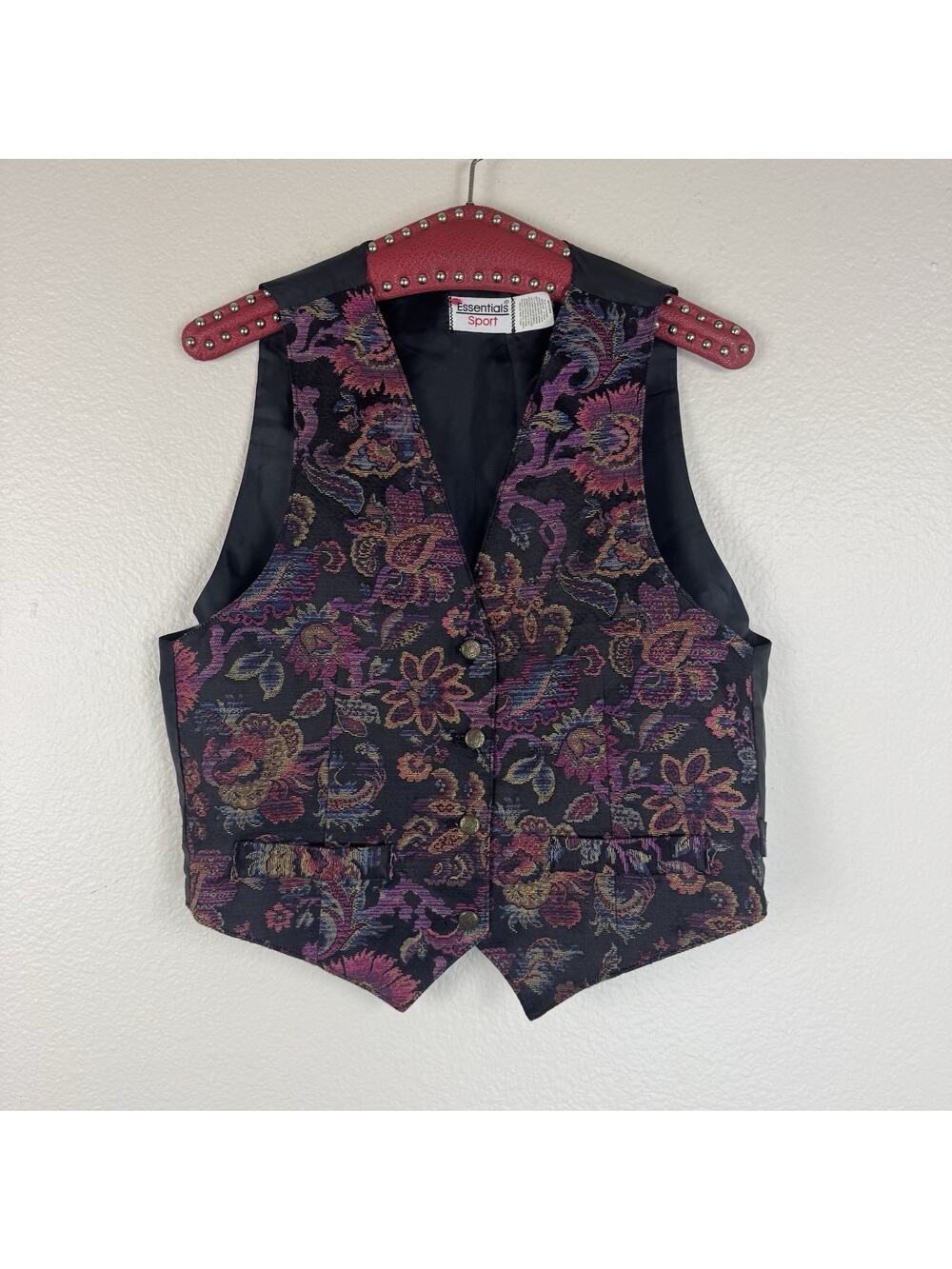 Vintage 90s Essentials Sport Cottagecore Floral Moto Boho Tapestry Vest Medium